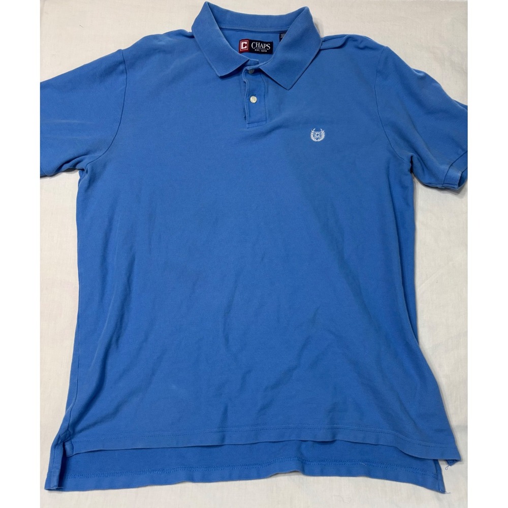 Chaps Mens Blue Short Sleeve Cotton Pique Polo Shirt Large Logo WPL-125